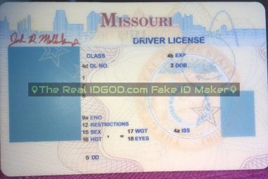 Missouri fake id template with optical variable ink.