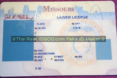 Missouri fake id template with optical variable ink.