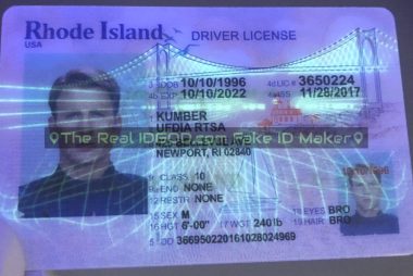 Rhode Island fake id card ultra violet under black light.