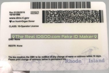 Rhode Island scannable fake id card.