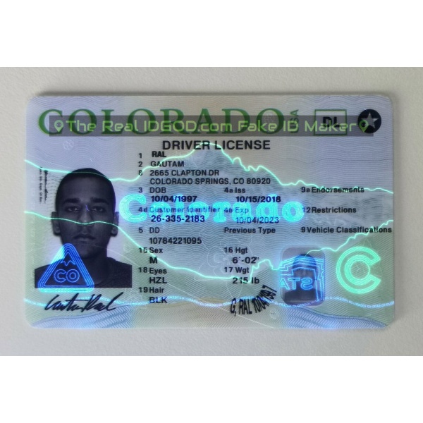 Colorado fake id card ultraviolet ink design under blacklight.