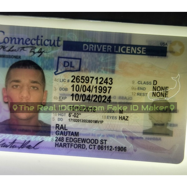 Connecticut fake id perforated design with directed light to the back of card
