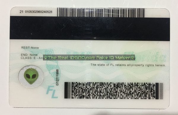 Florida scannable fake id card backside