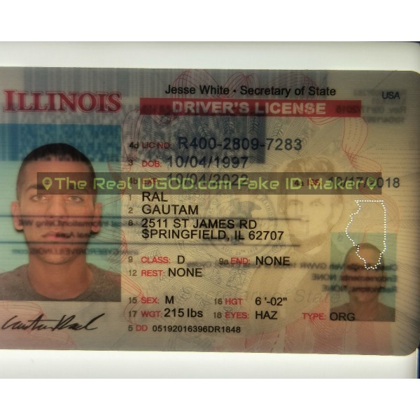 Illinois fake id perforated design with directed light to the back of card