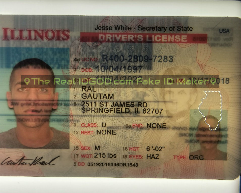 Illinois fake id perforated design with directed light to the back of card