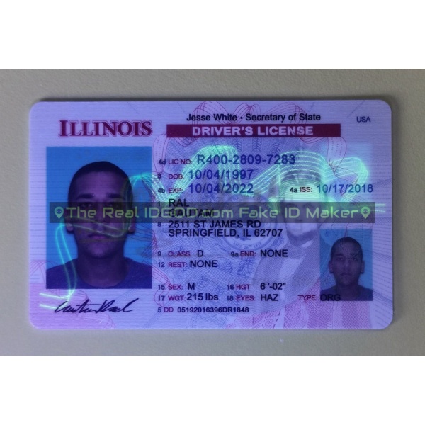 Illinois fake id card ultraviolet ink design under blacklight.