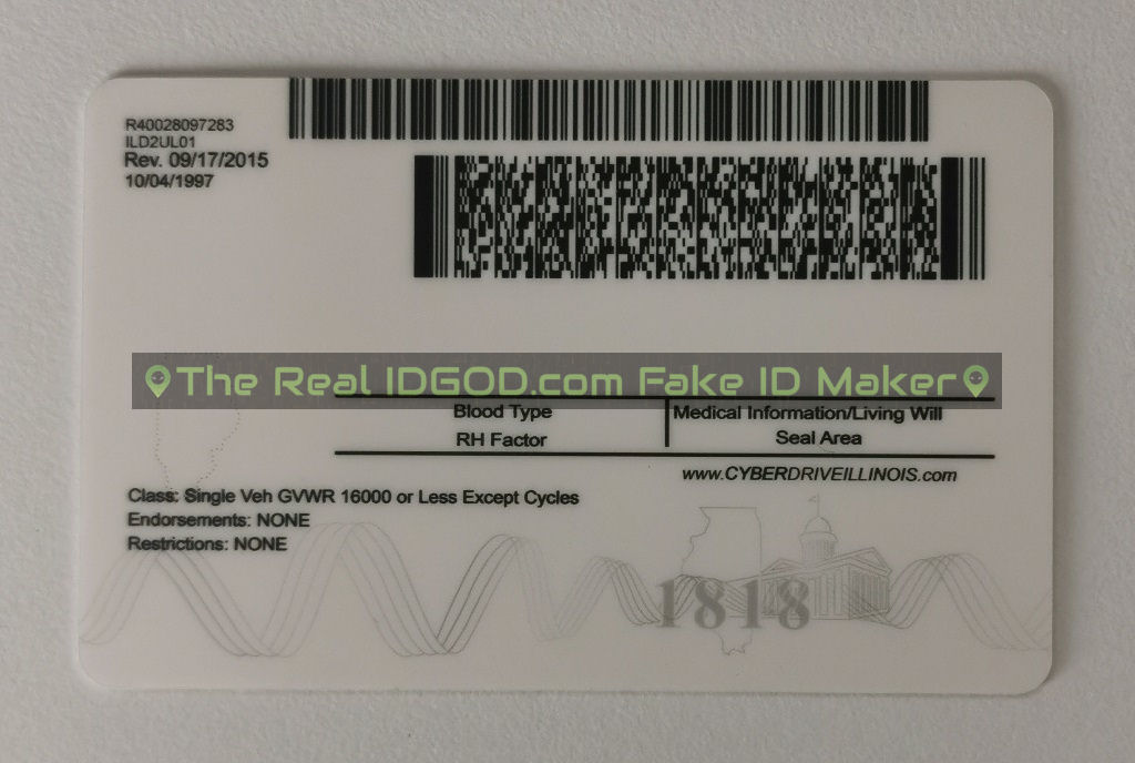 Illinois scannable fake id card barcodes