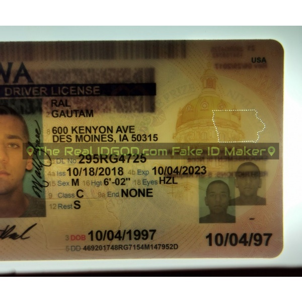 Iowa fake id perforated design with directed light to the back of card