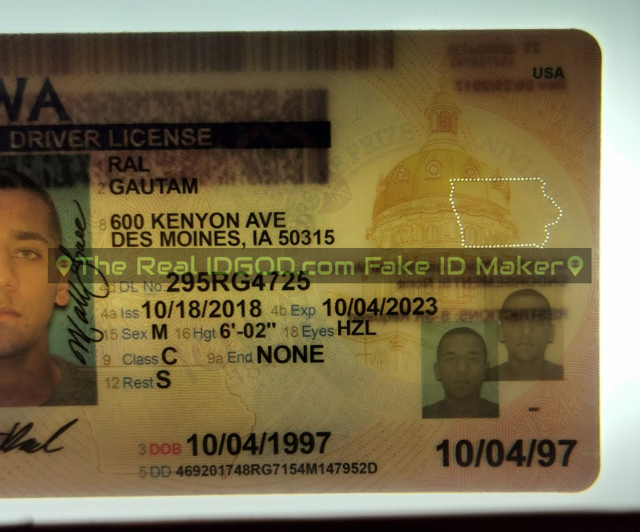 Iowa fake id perforated design with directed light to the back of card