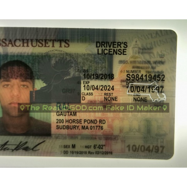 Massachusetts fake id perforated design with directed light to the back of card