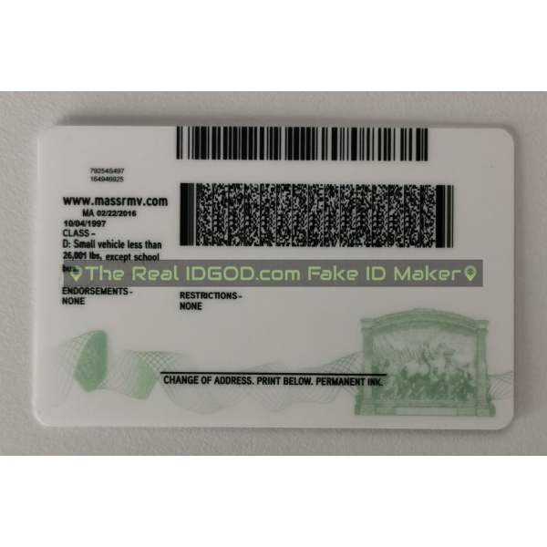 Massachusetts scannable fake id card backside