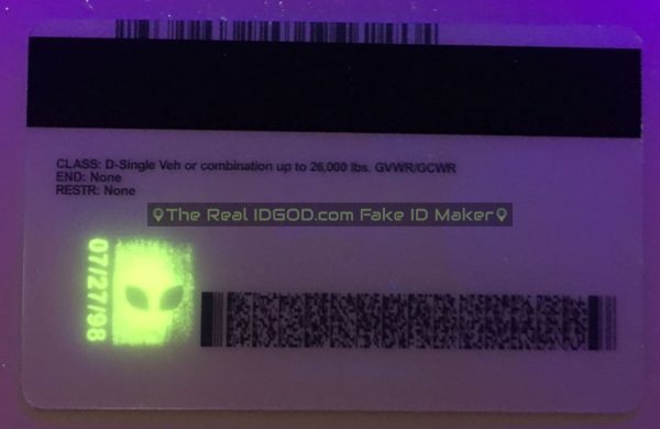 Minnesota fake id card ultraviolet ink design under blacklight.