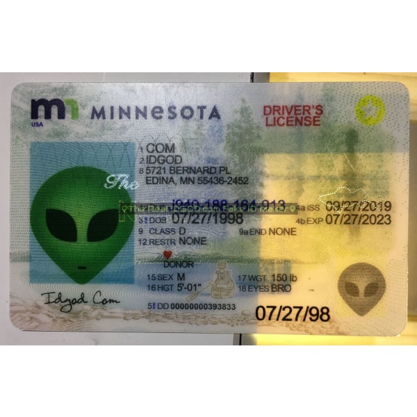 Minnesota fake id perforated design with directed light to the back of card