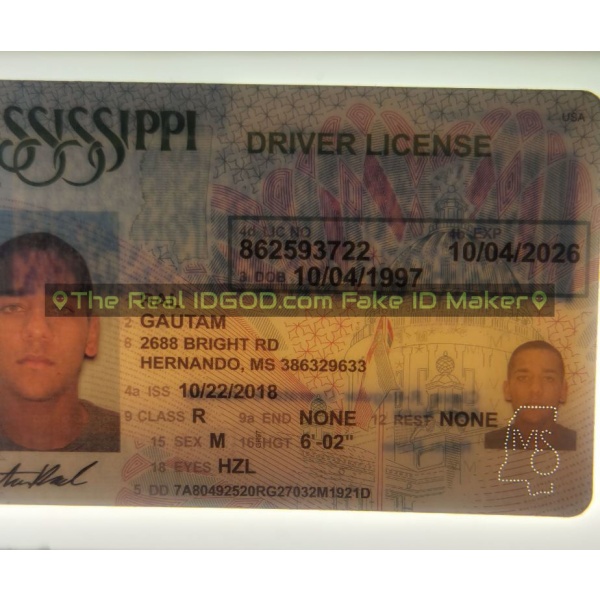 Mississippi fake id perforated design with directed light to the back of card
