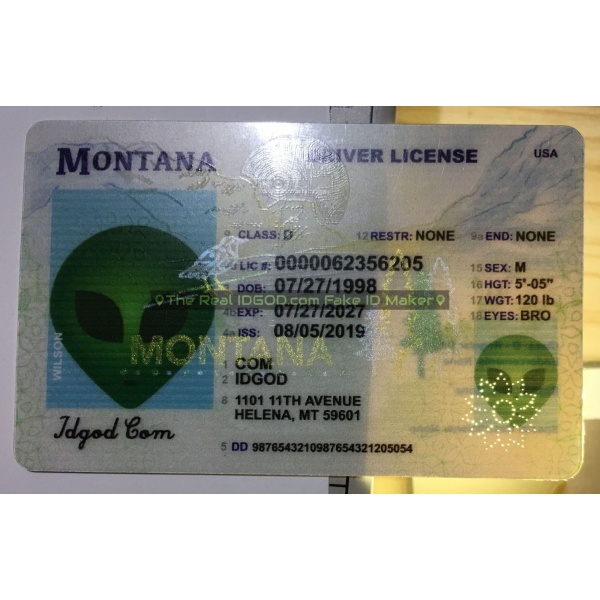 Montana fake id perforated design with directed light to the back of card