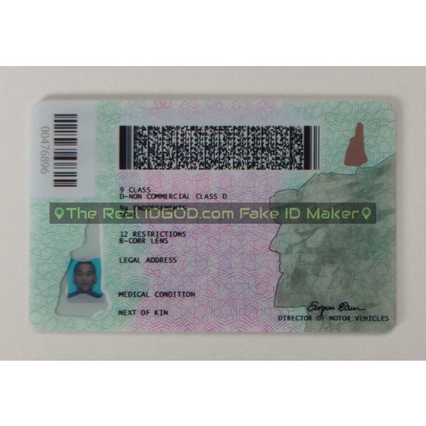 New Hampshire scannable fake id card backside