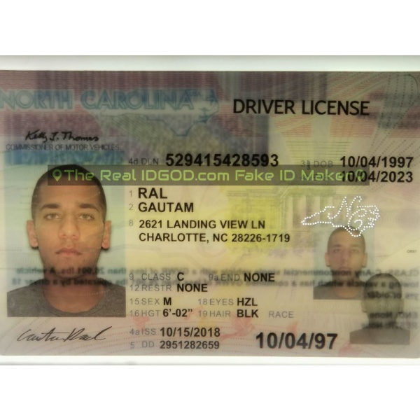 North Carolina fake id perforated design with directed light to the back of card