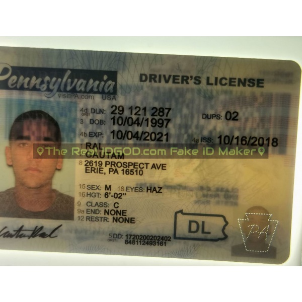 Pennsylvania fake id perforated design with directed light to the back of card