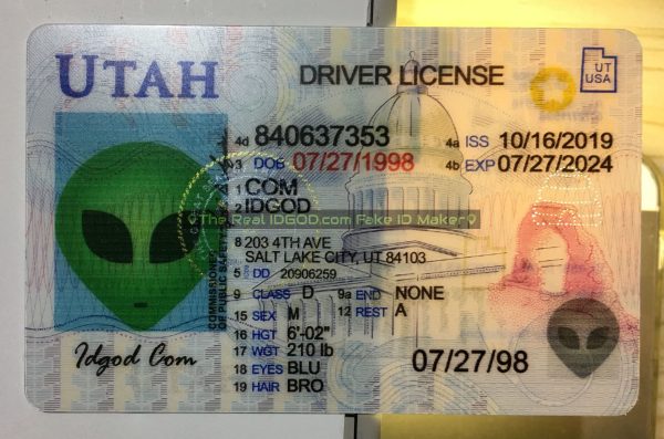 Utah fake id perforated design with directed light to the back of card
