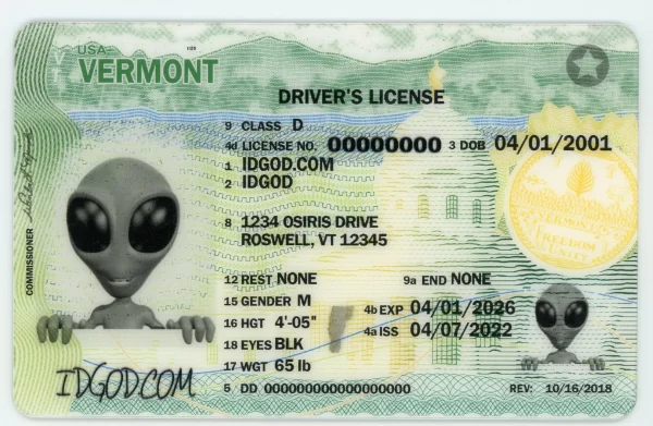 Vermont fake id card.