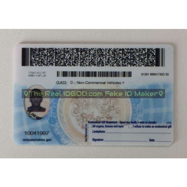 Wisconsin scannable fake id card backside