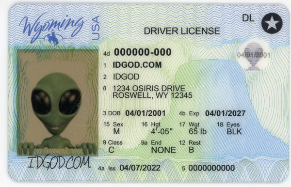 Wyoming fake id card.